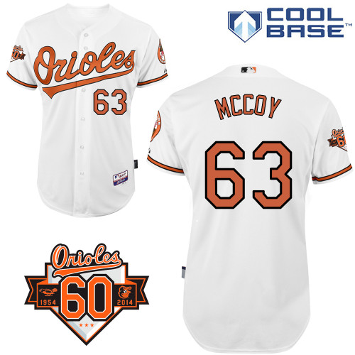 Patrick McCoy #63 MLB Jersey-Baltimore Orioles Men's Authentic Home White Cool Base/Commemorative 60th Anniversary Patch Baseball Jersey